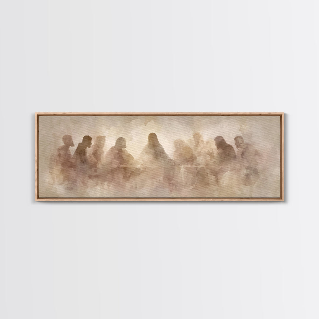 Holy Gathered Moment, Framed Canvas Print, Christian Art Canvas, Christian Wall Art, Panoramic Painting, Jesus Painting