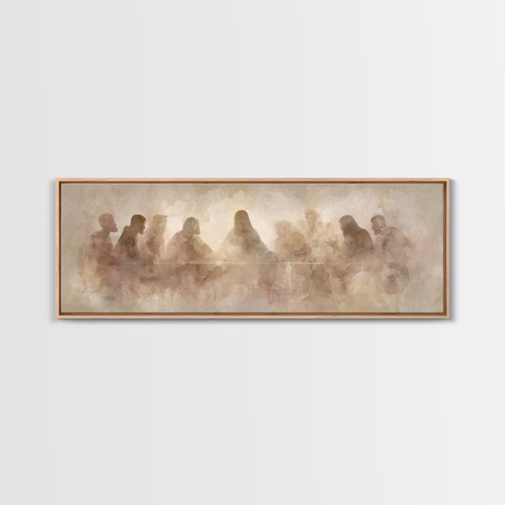 Holy Gathered Moment, Framed Canvas Print, Christian Art Canvas, Christian Wall Art, Panoramic Painting, Jesus Painting