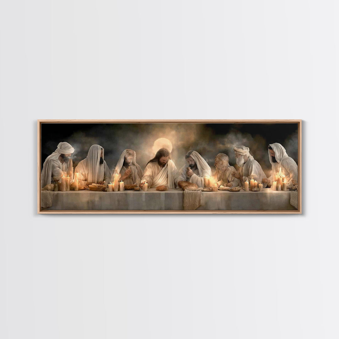 Bread Of Blessing | Framed Canvas Print | Christian Art Work | Jesus Painting | Extra Wide Art | Christian Wall Art