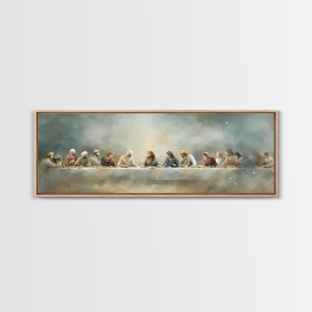Last Table Serenity, Framed Canvas Print, Christian Art Print, Jesus Canvas Art, Panoramic Painting, Modern Christian Art