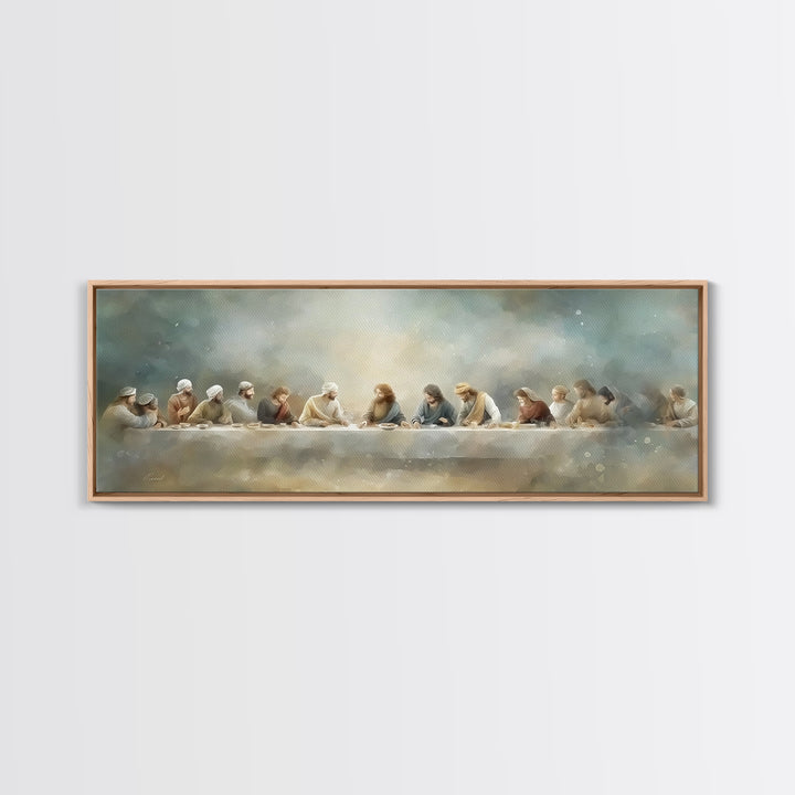 Last Table Serenity, Framed Canvas Print, Christian Art Print, Jesus Canvas Art, Panoramic Painting, Modern Christian Art