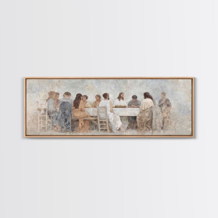 Upper Room Stillness – Framed Canvas Print – Christian Wall Art – Panoramic Wall Art – Jesus Painting – Christian Art Gift