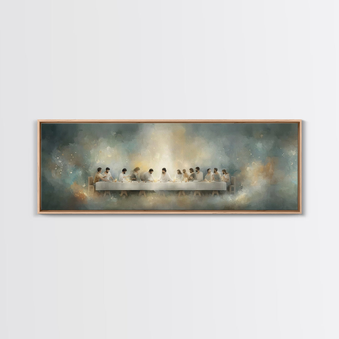 Quiet Supper Gathering | Framed Canvas Print | Christian Art Canvas | Large Jesus Painting | Panoramic Print | Christian Decor
