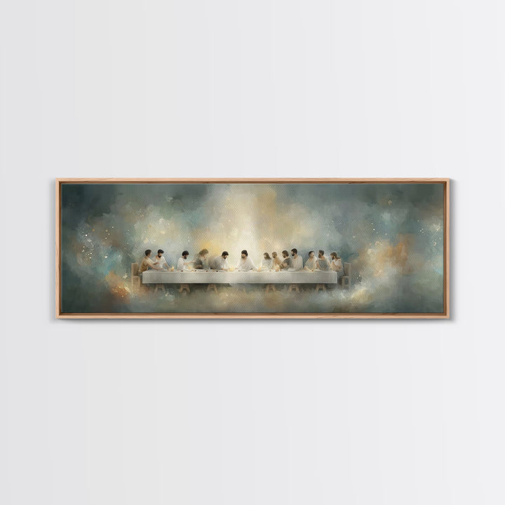 Quiet Supper Gathering | Framed Canvas Print | Christian Art Canvas | Large Jesus Painting | Panoramic Print | Christian Decor