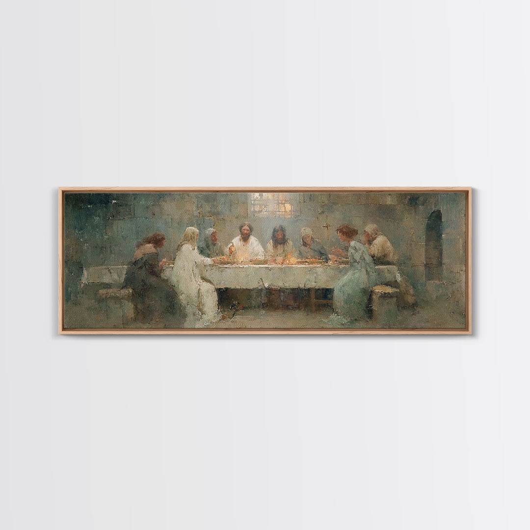 Heavenly Supper Peace – Framed Canvas Print – Christian Art Canvas – Jesus Painting – Panoramic Painting – Christian Wall Art