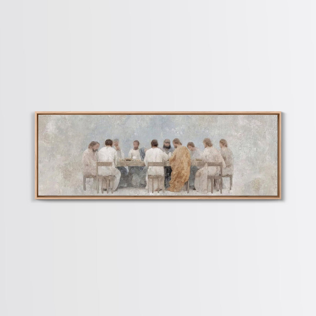 Angel Feast Serenity | Framed Canvas Print | Christian Art Canvas | Panoramic Print | Christian Wall Art | Jesus Painting