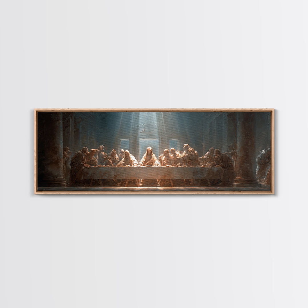 Sacred Last Supper – Framed Canvas Print – Christian Wall Art – Jesus Painting – Panoramic Art – Christian Art Canvas – Christian Decor