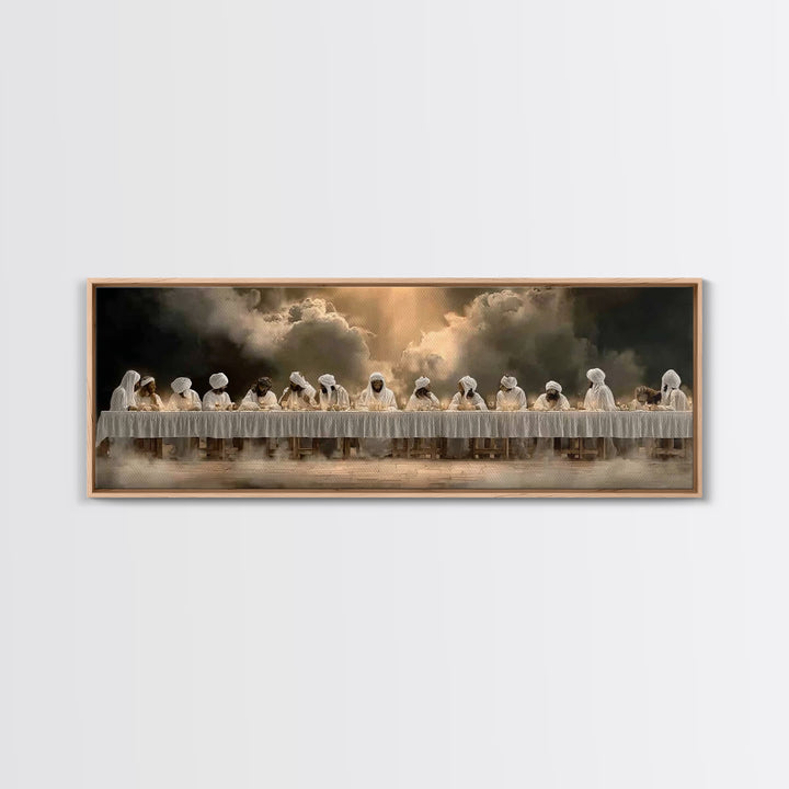 Blessed Gathering | Framed Canvas Print | Christian Wall Art | Panoramic Wall Art | Jesus Painting | Christmas Art | Christian Canvas