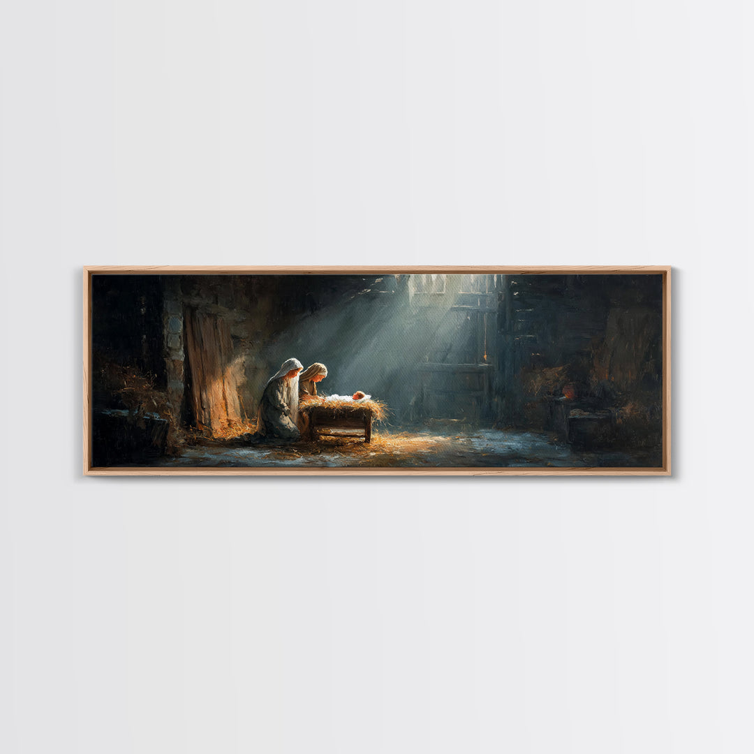 Holy Infant Light, Framed Canvas Print, Christian Wall Art, Jesus Christmas Art, Panoramic Art, Christian Art Canvas, Christmas Wall Art