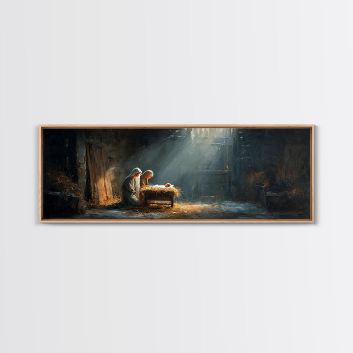 Holy Infant Light, Framed Canvas Print, Christian Wall Art, Jesus Christmas Art, Panoramic Art, Christian Art Canvas, Christmas Wall Art