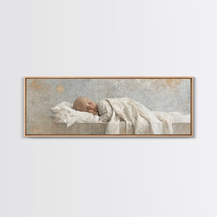 Gentle Holy Night, Framed Canvas Print, Christian Christmas Art, Panoramic Print, Christian Art Canvas, Jesus Painting, Christmas Decor