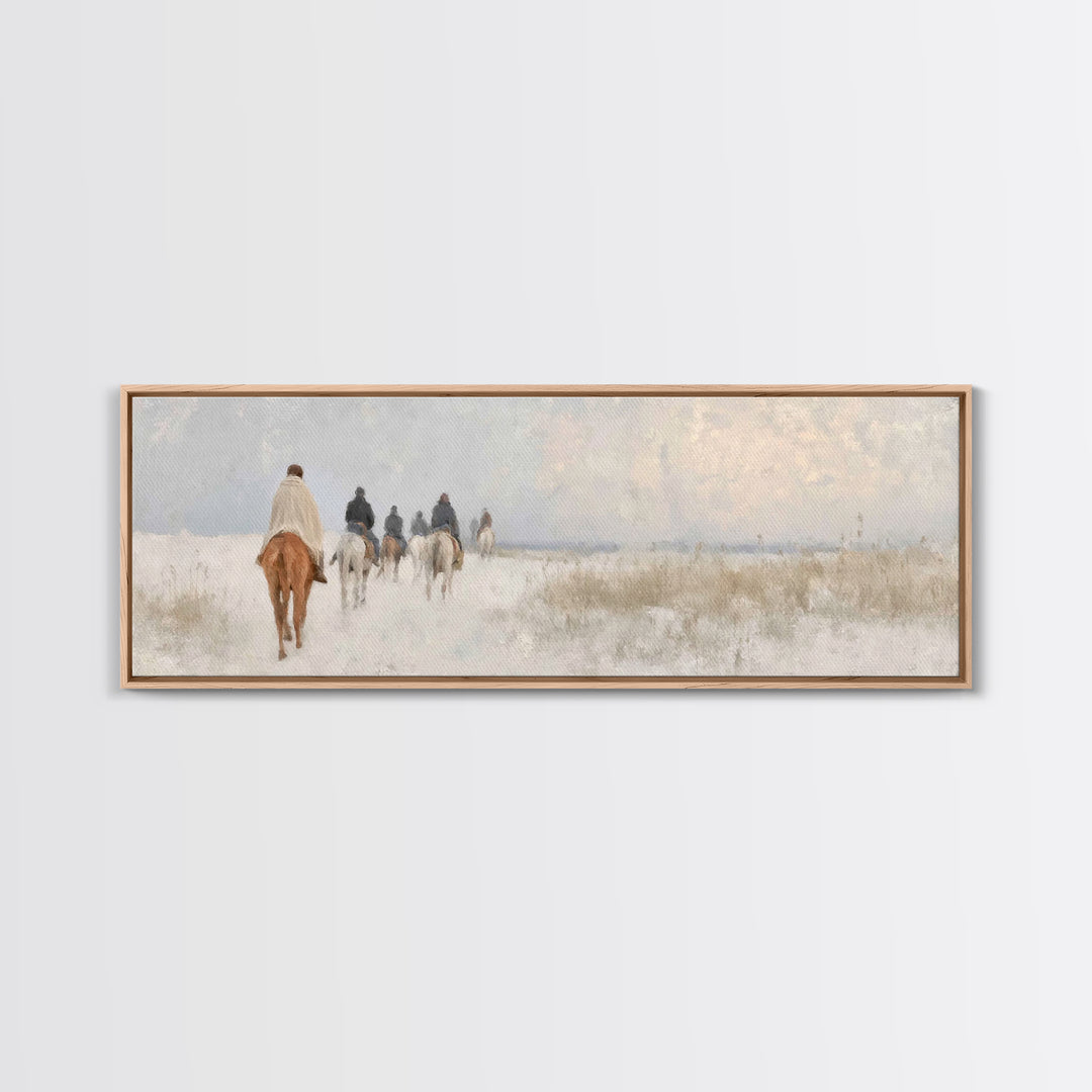 Quiet Winter Pilgrims – Framed Canvas Print – Christian Christmas Art – Panoramic Art – Christian Wall Art – Christian Art Canvas – Christm