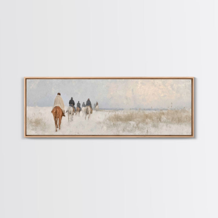 Quiet Winter Pilgrims – Framed Canvas Print – Christian Christmas Art – Panoramic Art – Christian Wall Art – Christian Art Canvas – Christm