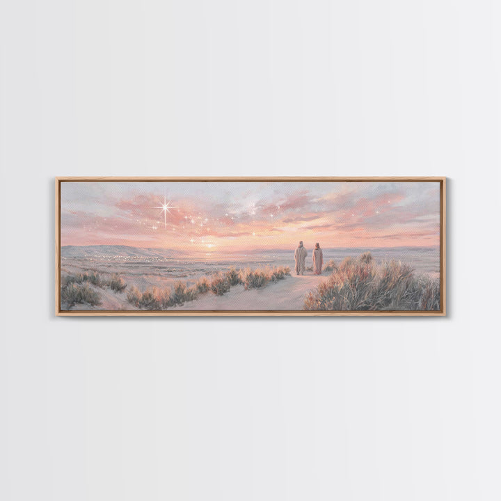 Bethlehem Dawn Glow, Framed Canvas Print, Christian Wall Art, Panoramic Frame, Christian Christmas Art, Jesus Art Print, Christmas Decor