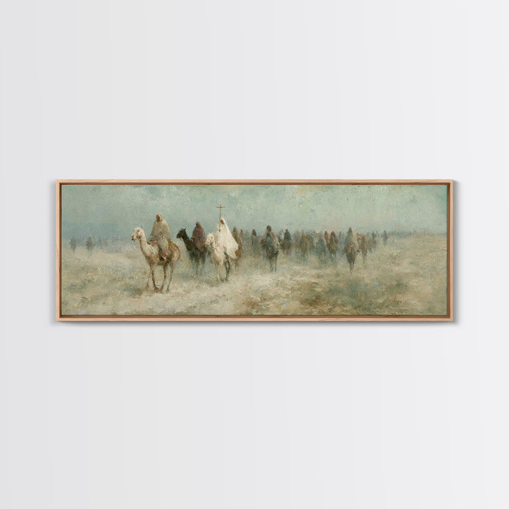 Pilgrims In Haze – Framed Canvas Print – Christian Wall Art – Panoramic Painting – Christian Art Canvas – Christmas Art – Christian Decor