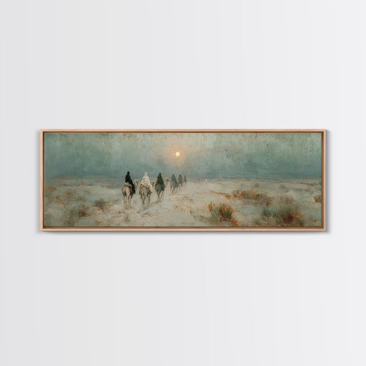 Desert Pilgrims – Framed Canvas Print – Christian Wall Art – Christmas Art – Panoramic Art – Christian Art Canvas – Christian Christmas Art