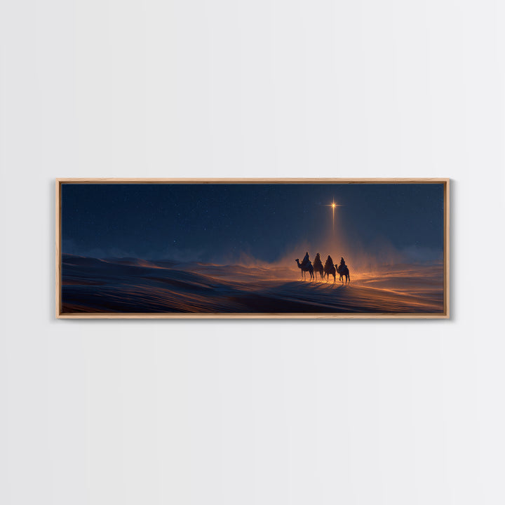 The Guiding Star, Framed Canvas Print, Christian Art Canvas, Panoramic Wall Art, Christmas Art, Christian Christmas Decor, Modern Christian