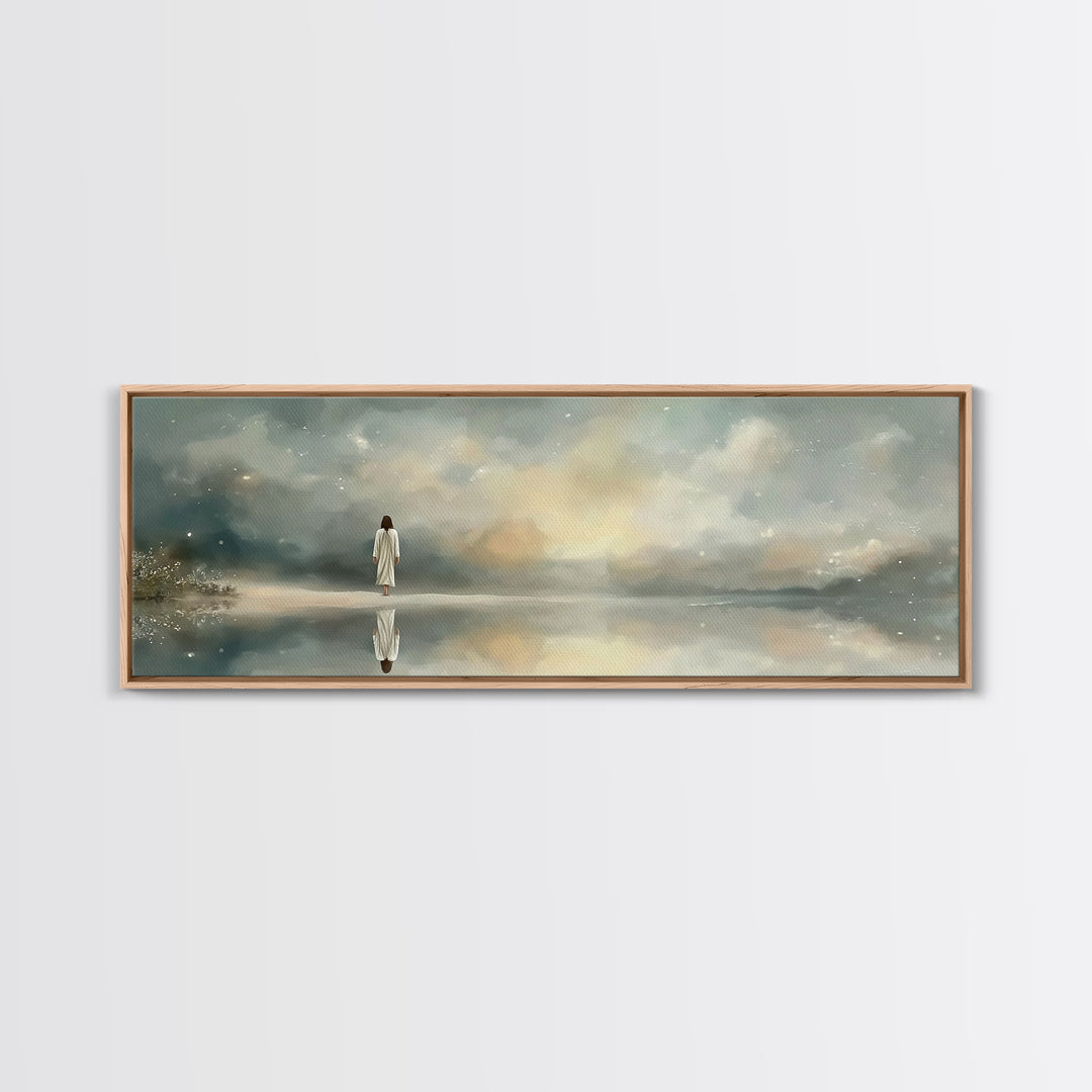 Sacred Stillness | Framed Canvas Print | Panoramic Art | Christian Art Canvas | Jesus Painting | Christian Wall Art | Minimalist Christian