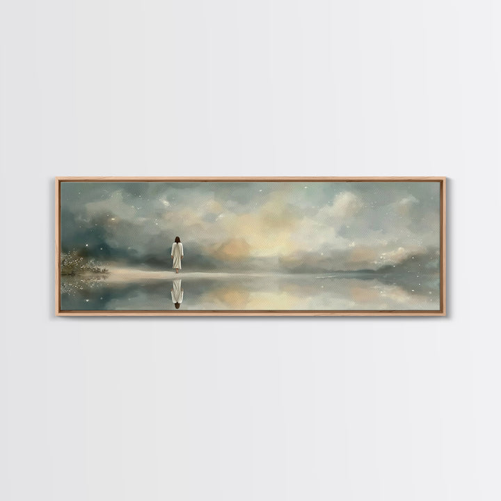 Sacred Stillness | Framed Canvas Print | Panoramic Art | Christian Art Canvas | Jesus Painting | Christian Wall Art | Minimalist Christian