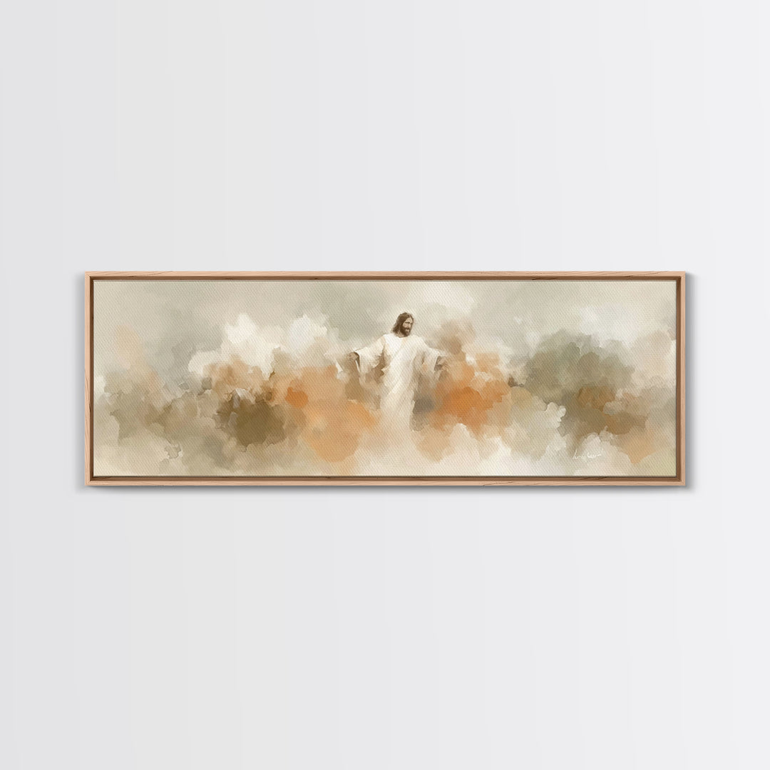Heaven’s Embrace – Framed Canvas Print – Christian Wall Art – Panoramic Art – Christian Art Canvas – Jesus Painting – Christian Christmas A