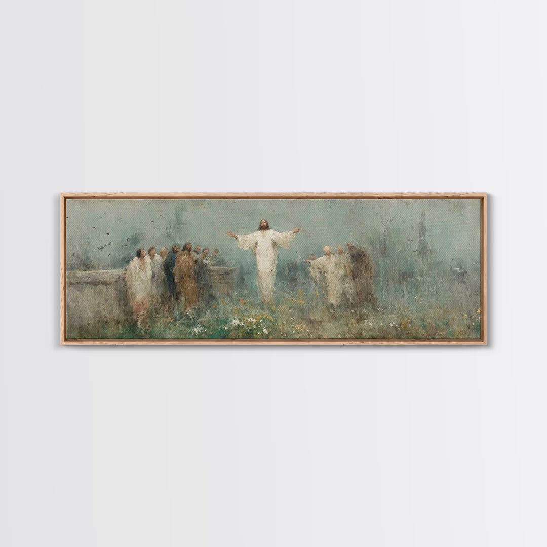 Eternal Return, Framed Canvas Print, Christian Wall Art, Panoramic Print, Jesus Painting, Christian Christmas Art, Modern Christian Paintin