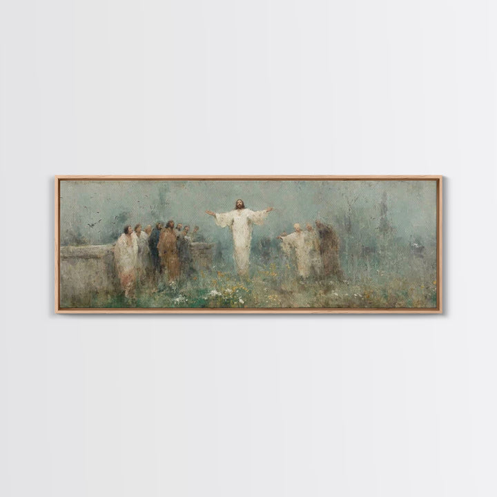Eternal Return, Framed Canvas Print, Christian Wall Art, Panoramic Print, Jesus Painting, Christian Christmas Art, Modern Christian Paintin