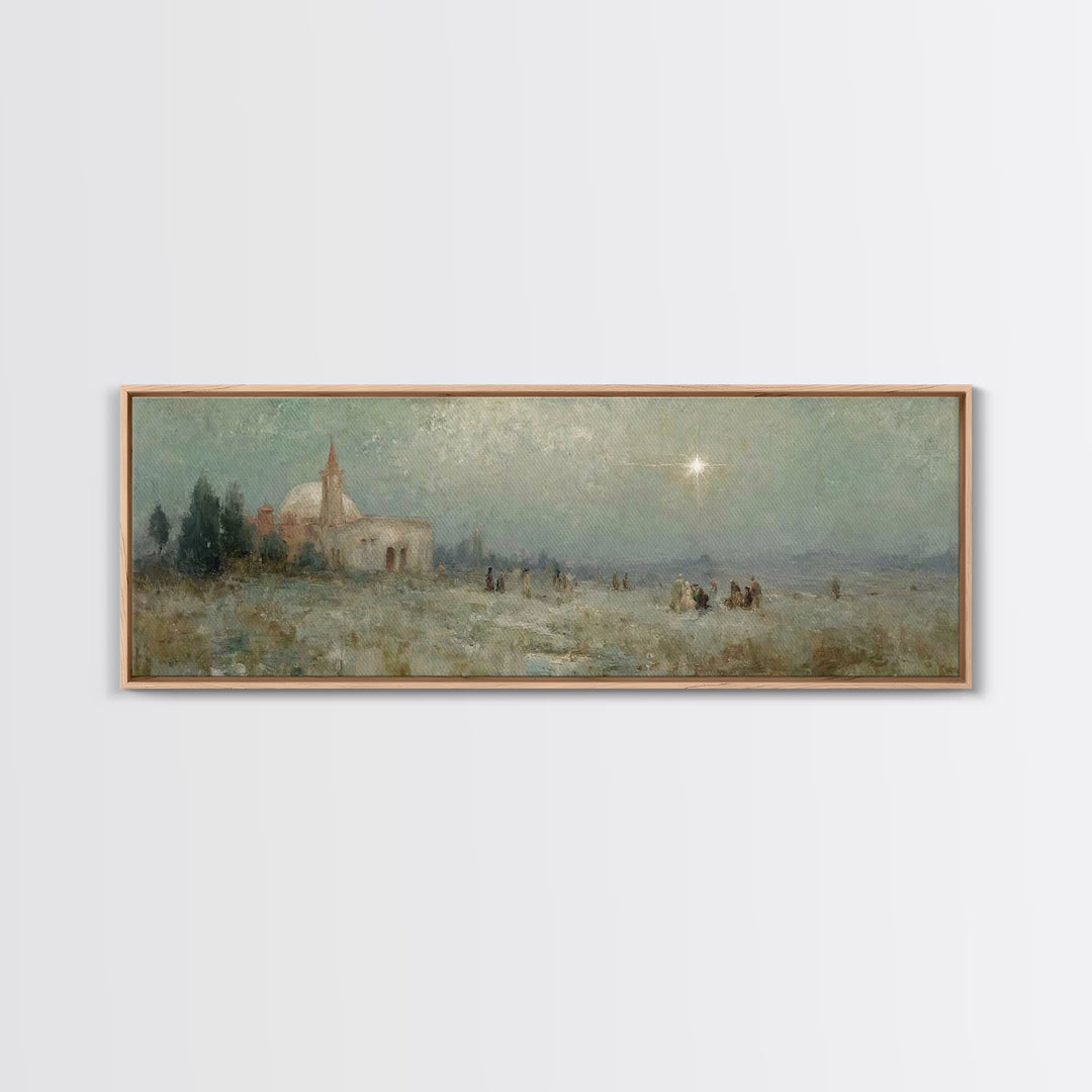 Silent Night Journey, Framed Canvas Print, Christian Wall Art, Christian Art Canvas, Panoramic Print, Christmas Art, Modern Christian Art