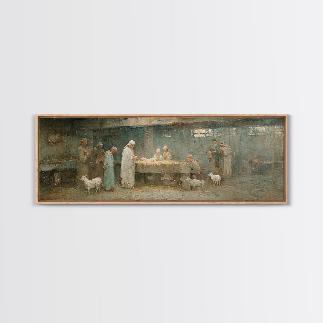 Holy Manger Light – Framed Canvas Print – Christian Wall Art – Christian Art Canvas – Panoramic Wall Art – Christmas Art – Christian Decor