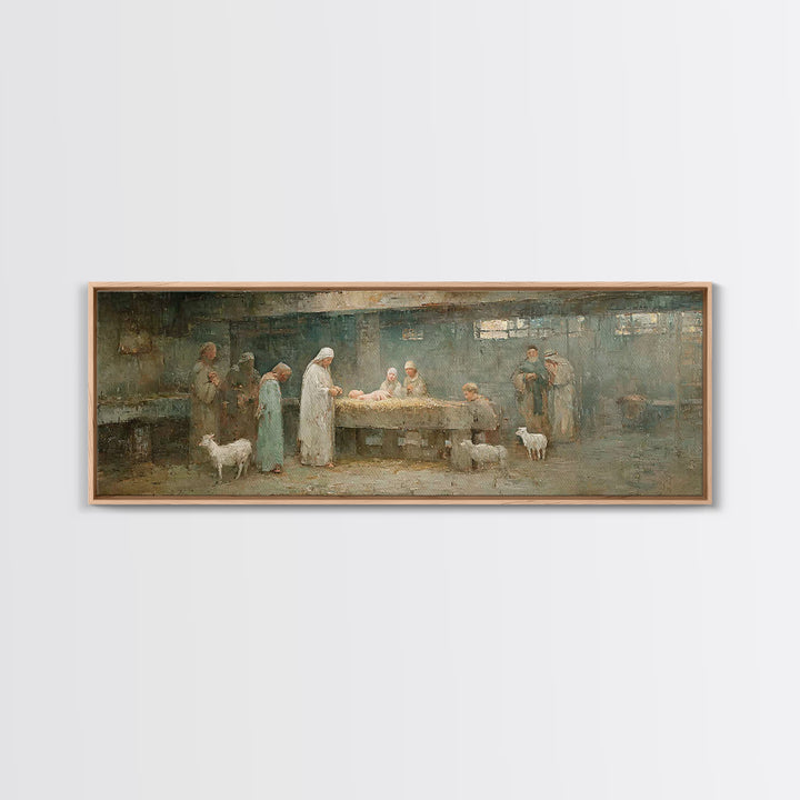 Holy Manger Light – Framed Canvas Print – Christian Wall Art – Christian Art Canvas – Panoramic Wall Art – Christmas Art – Christian Decor