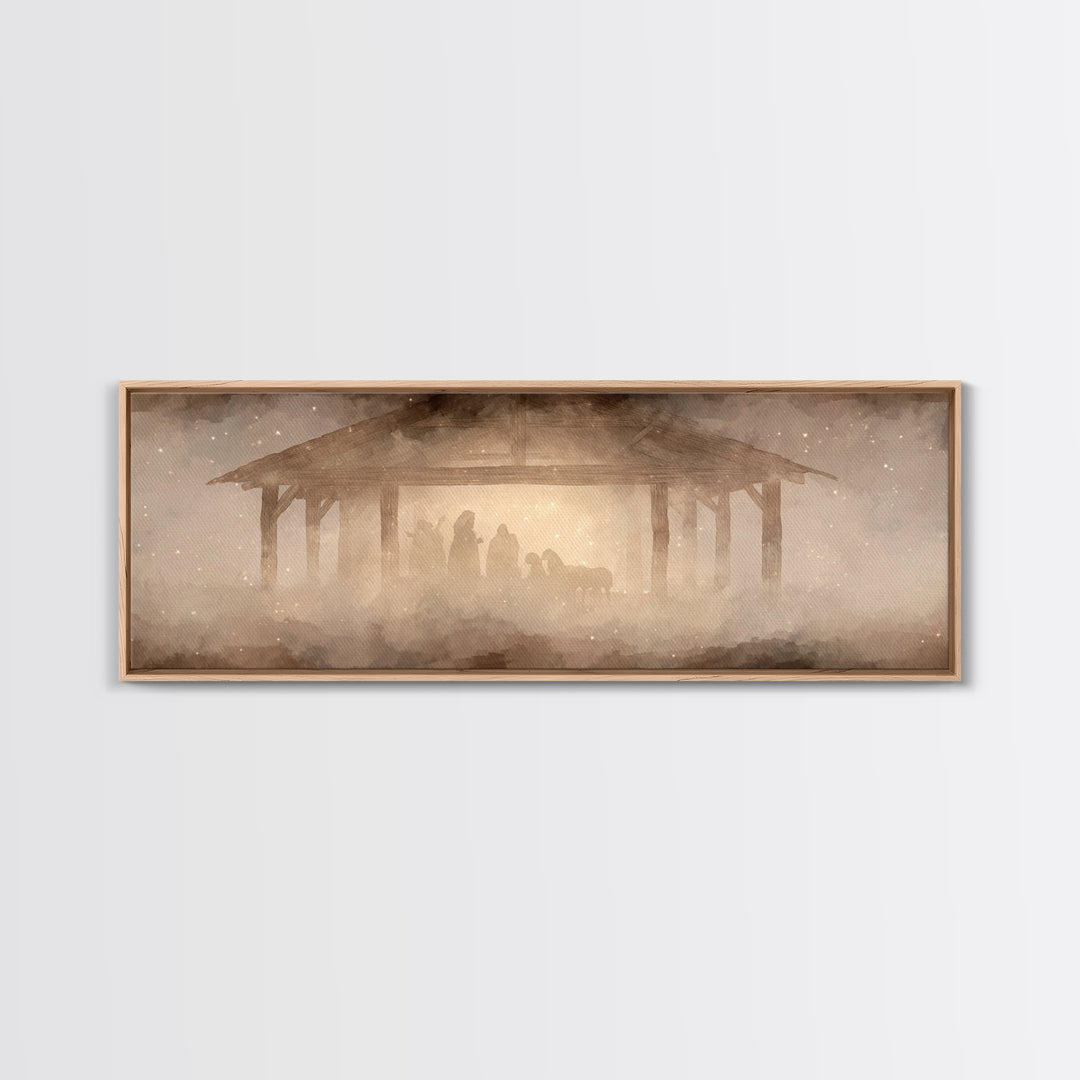 Glory In The Stable | Framed Canvas Print | Christian Wall Art | Christian Art Canvas | Extra Wide Art | Christmas Art | Christian Painting