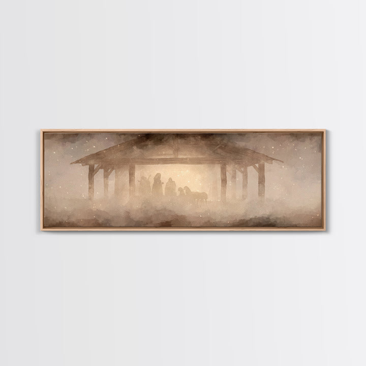 Glory In The Stable | Framed Canvas Print | Christian Wall Art | Christian Art Canvas | Extra Wide Art | Christmas Art | Christian Painting