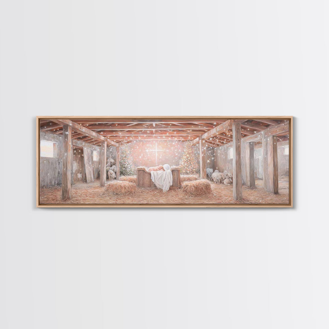 Humble Birth Wonder | Framed Canvas Print | Christian Wall Art | Christian Art Canvas | Panoramic Wall Art | Christmas Art | Christian Artw