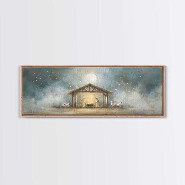 Peaceful Holy Night – Framed Canvas Print – Christian Wall Art – Christian Art Canvas – Extra Wide Art – Christmas Art – Christian Christma
