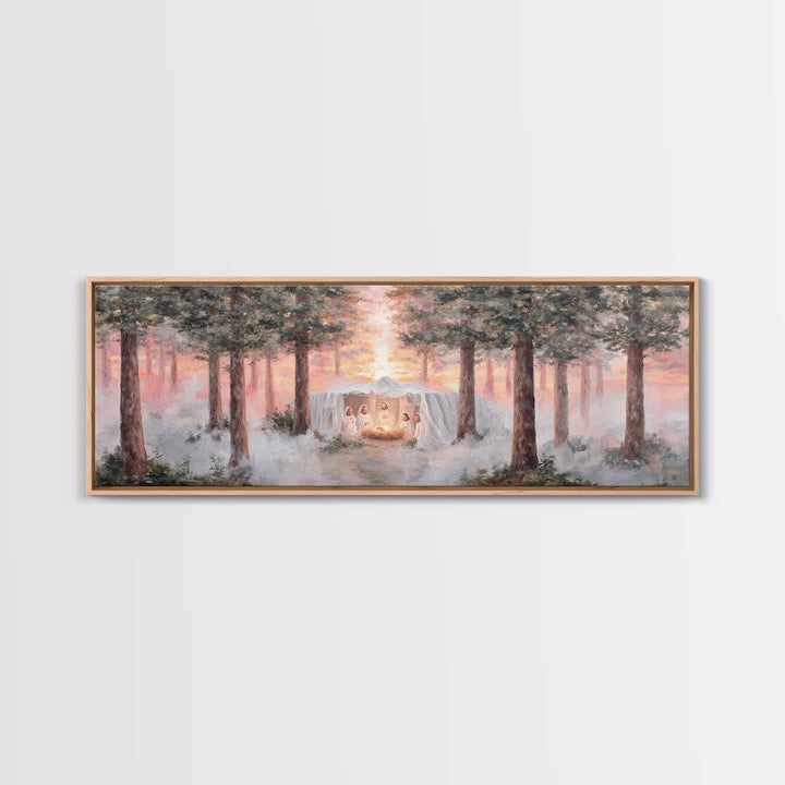 Forest Nativity Light, Framed Canvas Print, Panoramic Wall Art, Christian Wall Art, Christian Art Canvas, Christmas Art, Christian Christma