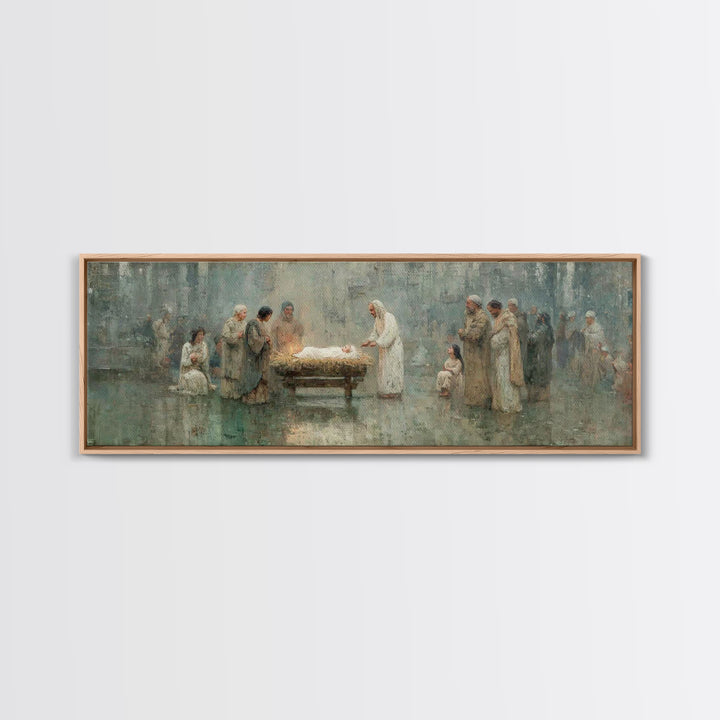 Gathered In Holiness | Framed Canvas Print | Panoramic Painting | Christian Wall Art | Christian Art Canvas | Christmas Art | Jesus Christm
