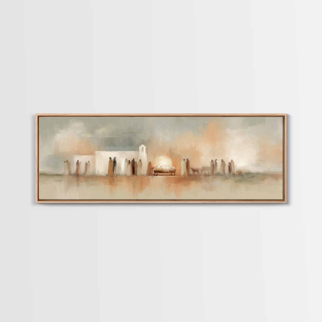 Bethlehem Evening Glow – Framed Canvas Print – Panoramic Frame – Christian Wall Art – Christian Art Canvas – Christmas Art – Christian Chri