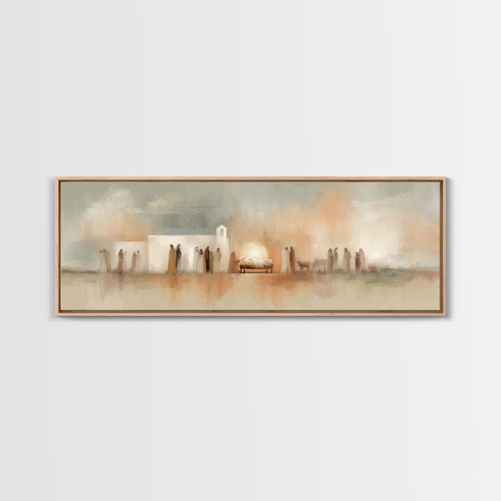 Bethlehem Evening Glow – Framed Canvas Print – Panoramic Frame – Christian Wall Art – Christian Art Canvas – Christmas Art – Christian Chri