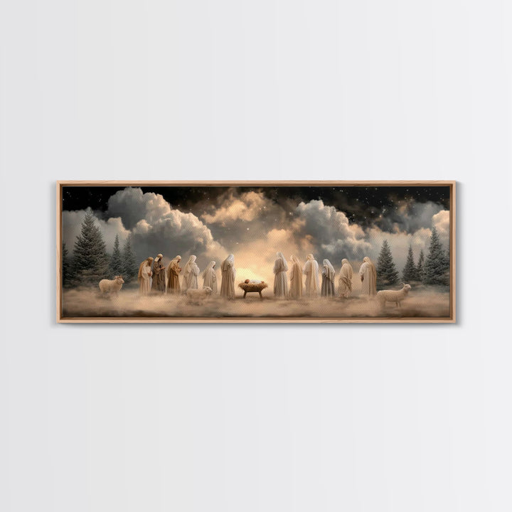 Midnight Worship Light – Framed Canvas Print – Extra Wide Art – Christian Wall Art – Christian Art Canvas – Christmas Art – Jesus Christmas