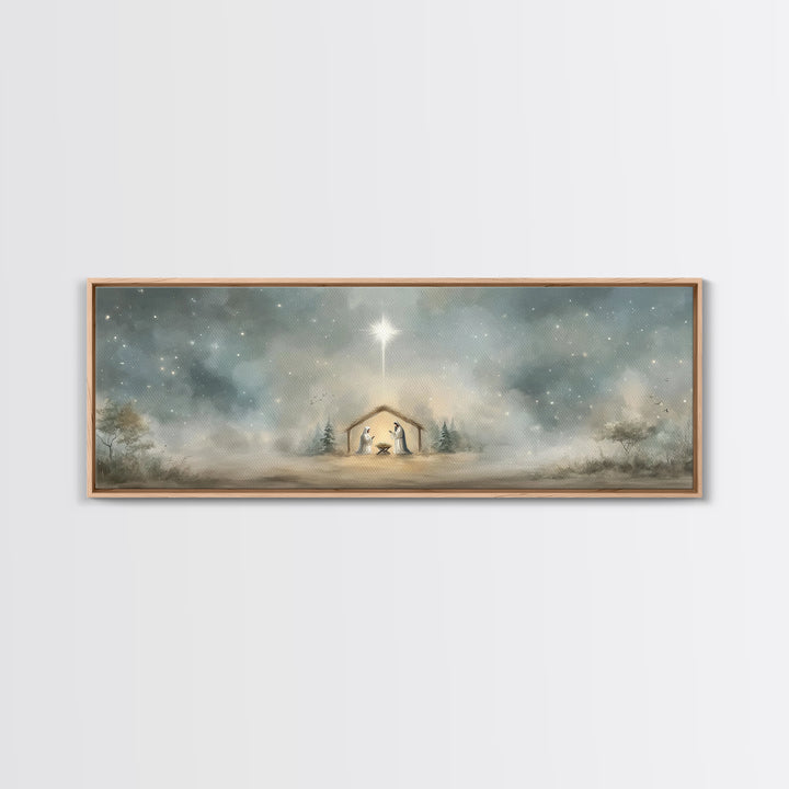 Holy Dawn Light | Framed Canvas Print | Christian Wall Art | Christmas Art | Panoramic Wall Art | Christian Art Canvas | Jesus Painting