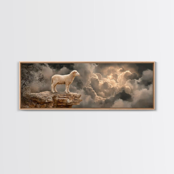 Still Waters Lamb | Framed Canvas Print | Christian Wall Art | Christian Art Canvas | Panoramic Art | Christian Painting | Christian Decor