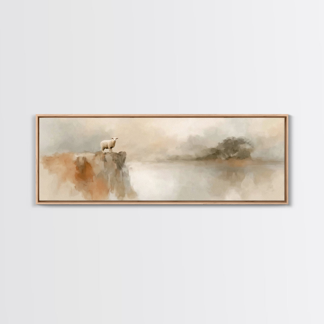Cliffside Lamb Peace, Framed Canvas Print, Christian Wall Art, Christian Art Canvas, Panoramic Print, Christian Painting, Christian Decor