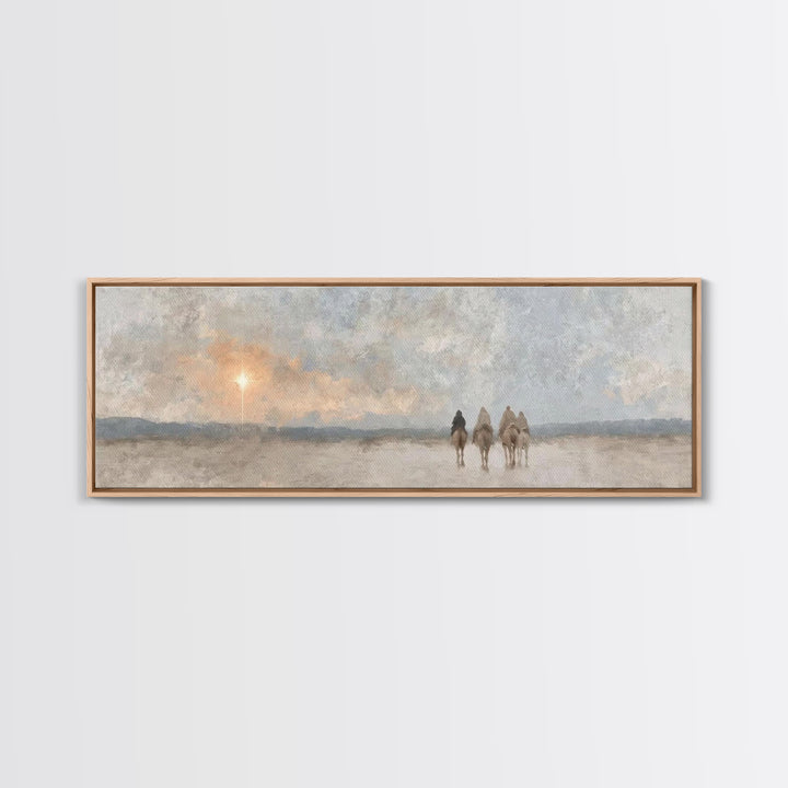 Morning Star Pilgrims – Framed Canvas Print – Panoramic Frame – Christian Wall Art – Christian Art Canvas – Christmas Art – Christian Paint