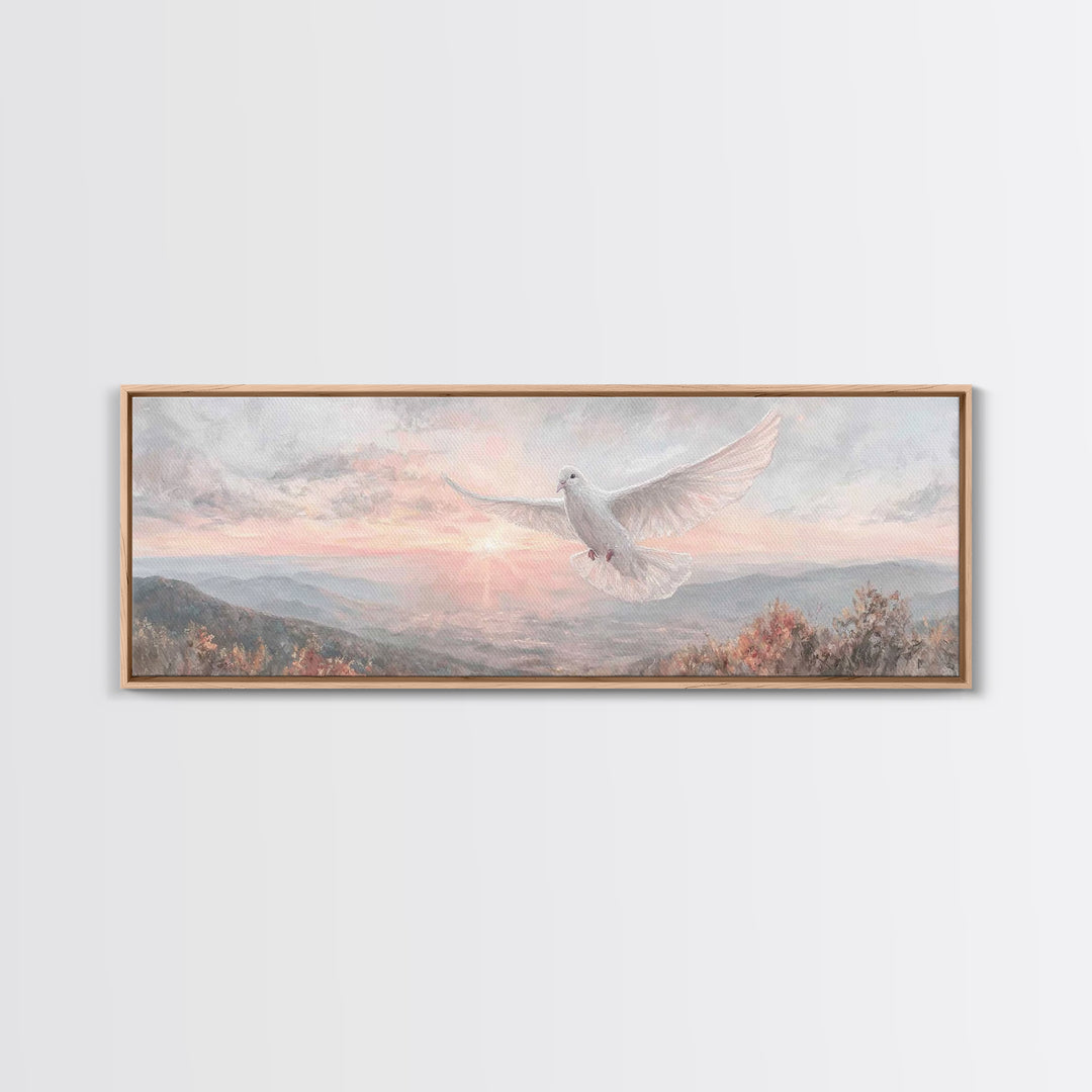 Morning Dove Light | Framed Canvas Print | Christian Wall Art | Christian Art Canvas | Panoramic Print | Christian Decor