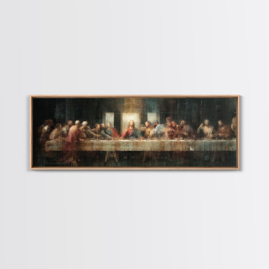 Sacred Supper Glow | Framed Canvas Print | Christian Wall Art | Christian Art Canvas | Panoramic Frame | Christian Painting