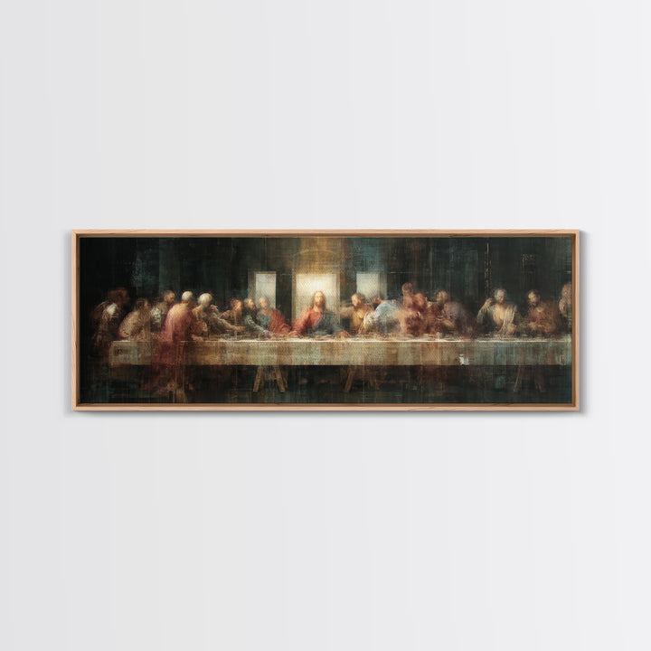 Sacred Supper Glow | Framed Canvas Print | Christian Wall Art | Christian Art Canvas | Panoramic Frame | Christian Painting