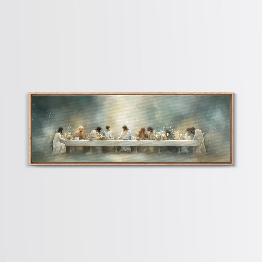 Grace At The Table – Framed Canvas Print – Christian Wall Art – Christian Art Canvas – Panoramic Painting – Christian Gift Ideas