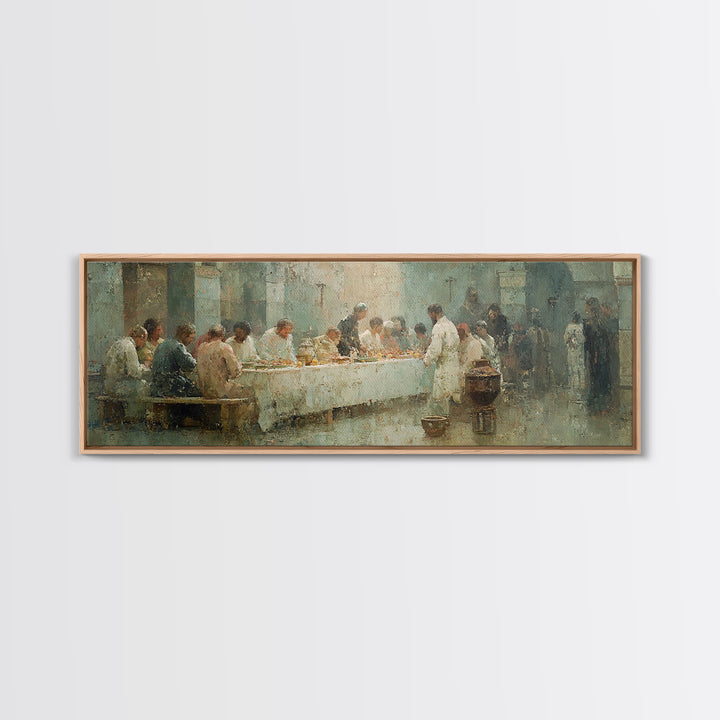 Table Of Fellowship, Framed Canvas Print, Christian Wall Art, Christian Art Canvas, Panoramic Frame, Christian Christmas Art
