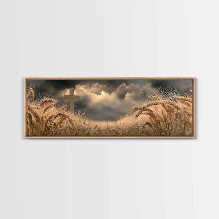 Wheatland Cross | Framed Canvas Print | Christian Wall Art | Christian Art Canvas | Panoramic Painting | Christian Art Gift