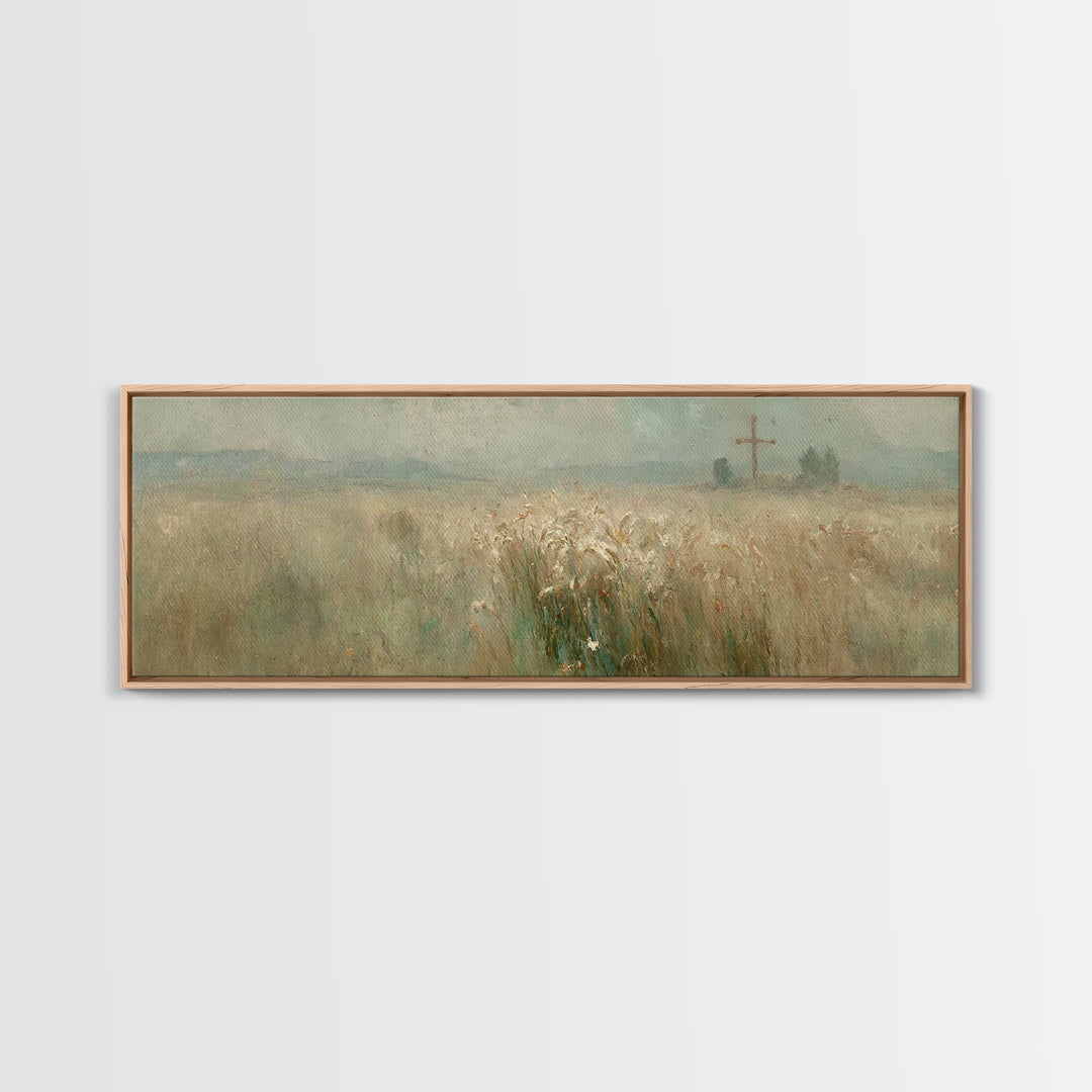 Silent Crossfield, Framed Canvas Print, Christian Wall Art, Christian Art Canvas, Panoramic Painting, Christian Art Work