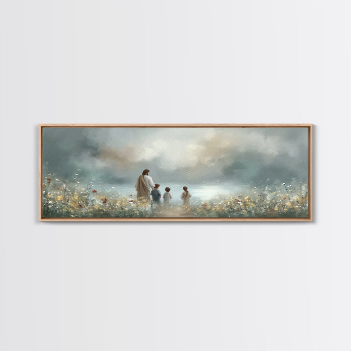 Calm Morning Grace , Framed Canvas Print, Christian Wall Art, Jesus Painting, Panoramic Art, Christian Art Canvas, Christian Christmas Art,